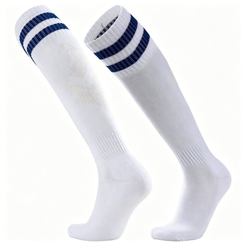 Knee High Striped Soccer Socks, Thickened Terry Cushion Bottom Anti-Slip Sweat Wicking Over-the-Knee Football Socks for Adults & Kids
