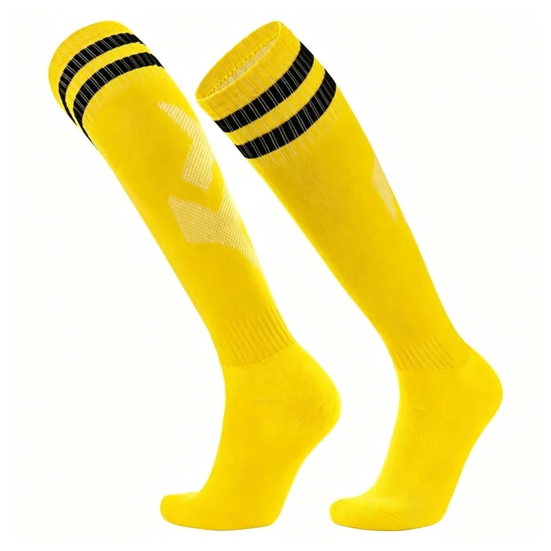 Knee High Striped Soccer Socks, Thickened Terry Cushion Bottom Anti-Slip Sweat Wicking Over-the-Knee Football Socks for Adults & Kids