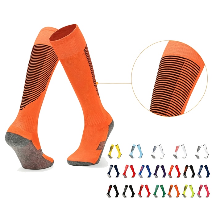 Striped Over-the-Knee Soccer Socks for Men Women Kids, Knee High Long Sports Socks with Terry Cushion Bottom Anti-Slip